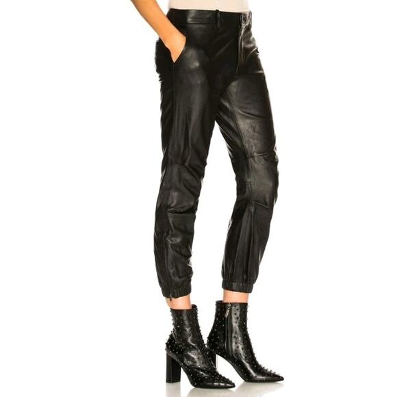 Nili Lotan Black Lambskin Leather Cropped French Military Jogger Pants SZ 8 (G - Picture 2 of 10